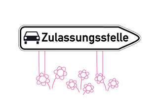 Ein Schild weist den Weg zur Zulassungsstelle.